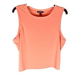Express cropped shirt crew neck short sleeve peach size large